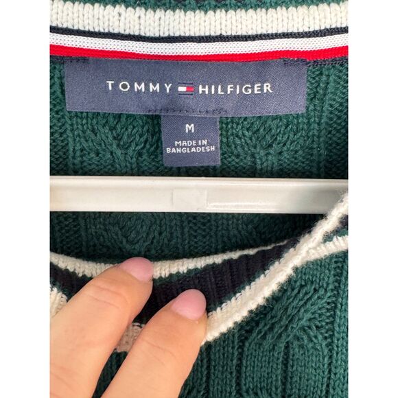 NWOT Tommy Hilfiger Women's Cable Sweater M Green Short Sleeve Cotton Preppy - Picture 5 of 7